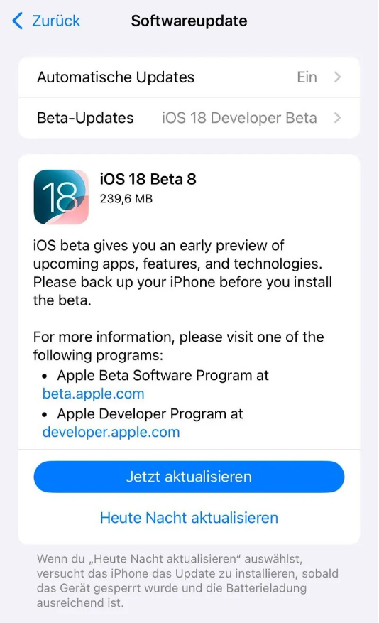 峨眉山苹果手机维修分享苹果 iOS / iPadOS 18 开发者预览版 Beta 8 发布 